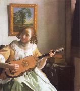 Jan Vermeer Woman is playing Guitar Germany oil painting artist